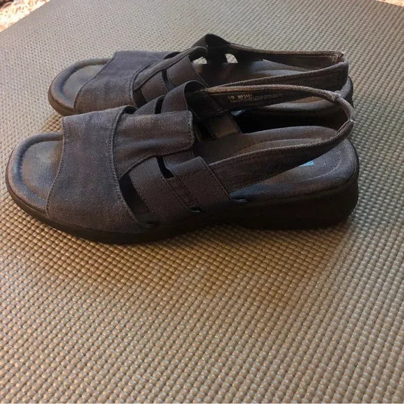 Vintage Keds Navy Blue Fabric Slingback Wedge Sandals - Picture 3 of 8